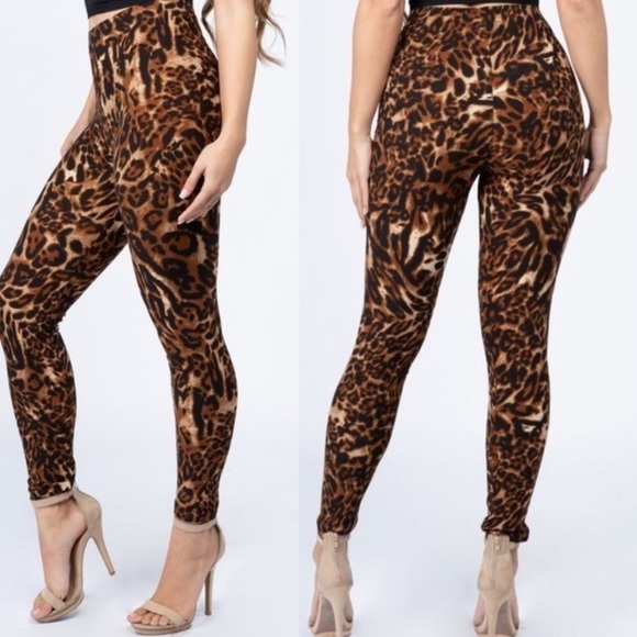 Zizyme Pants - Plus Size High Rise Pull-On Leopard Print Leggings